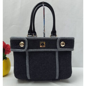Kate Spade New York Alda Quinn Chestnut Hill Black Wool Leather Satchel Tote Bag